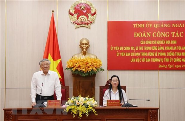 Ông Nguyễn Hòa Bình, Ủy viên Bộ Chính trị, Bí Thư Trung ương Đảng, Chánh án Tòa án Nhân dân tối cao, Ủy viên Ban Chỉ đạo Trung ương về phòng, chống tham nhũng tiêu cực, phát biểu tại buổi làm việc. (Ảnh: Phạm Cường/TTXVN) Ông Nguyễn Hòa Bình, Ủy viên Bộ Chính trị, Bí Thư Trung ương Đảng, Chánh án Tòa án Nhân dân tối cao, Ủy viên Ban Chỉ đạo Trung ương về phòng, chống tham nhũng tiêu cực, phát biểu tại buổi làm việc. (Ảnh: Phạm Cường/TTXVN)