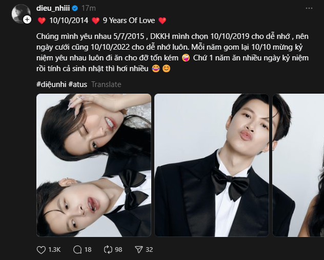 Diệu Nhi đăng bài cùng dòng chia sẻ thú vị.