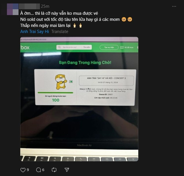 Không phải cứ xếp hàng số nhỏ là sẽ săn được vé sớm đâu nhé! - Ảnh: Threads Không phải cứ xếp hàng số nhỏ là sẽ săn được vé sớm đâu nhé! - Ảnh: Threads