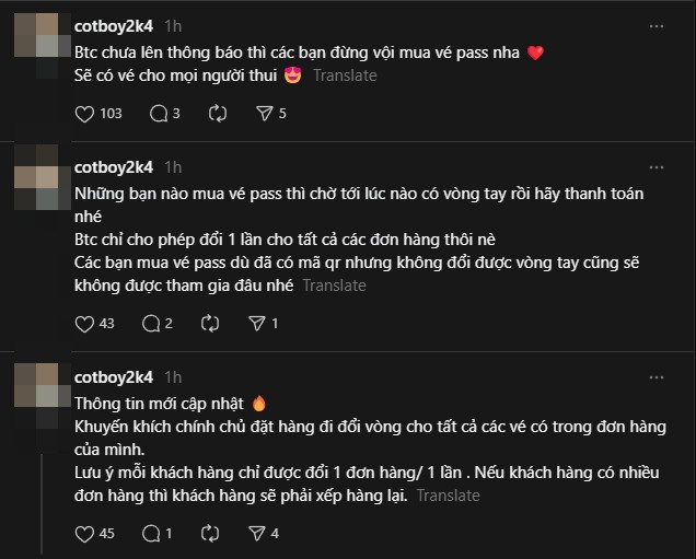 Fan dặn dò nhau về quy định mua vé, cẩn trọng trước vé pass. Fan dặn dò nhau về quy định mua vé, cẩn trọng trước vé pass.