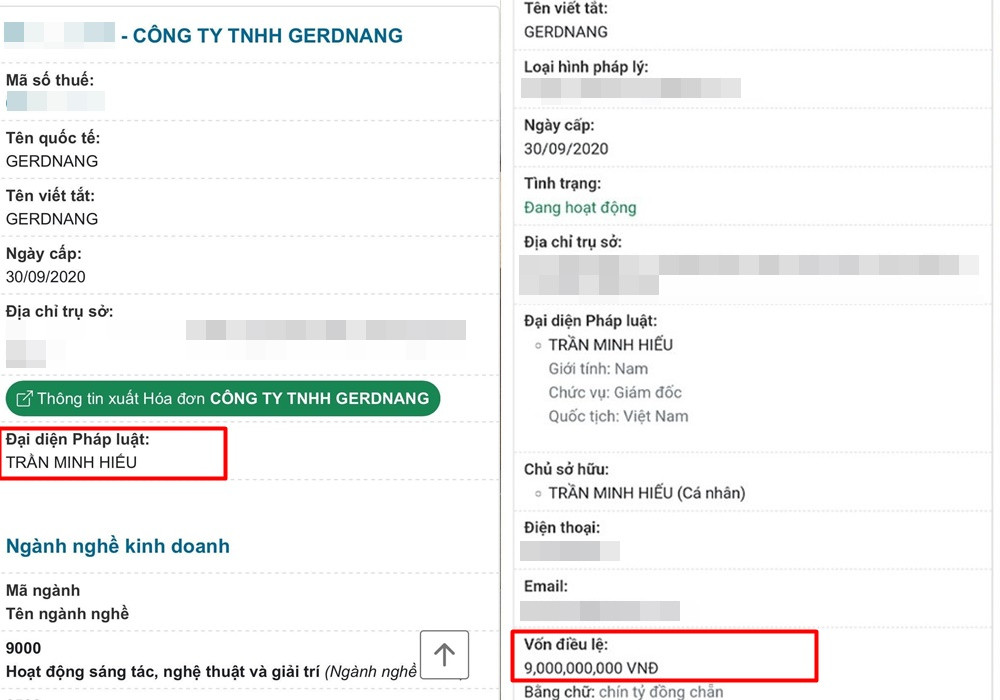 Thông tin công ty TNHH GERDNANG với vốn điều lệ 9 tỷ đồng. Ảnh: Cổng thông tin quốc gia về Đăng ký doanh nghiệp Thông tin công ty TNHH GERDNANG với vốn điều lệ 9 tỷ đồng. Ảnh: Cổng thông tin quốc gia về Đăng ký doanh nghiệp