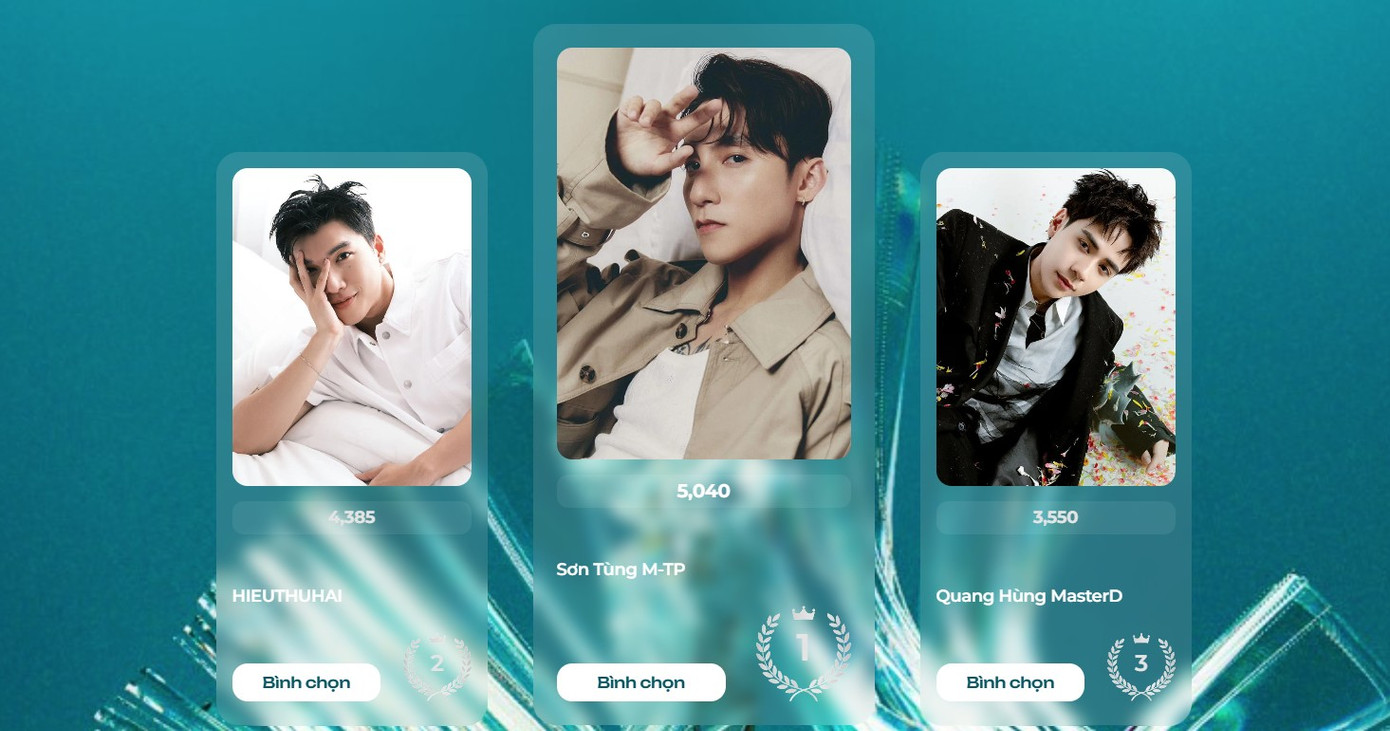 Top 3 nam ca sĩ/ rapper được yêu thích tính đến 14h00 ngày 12/12. Ảnh: Làn Sóng Xanh