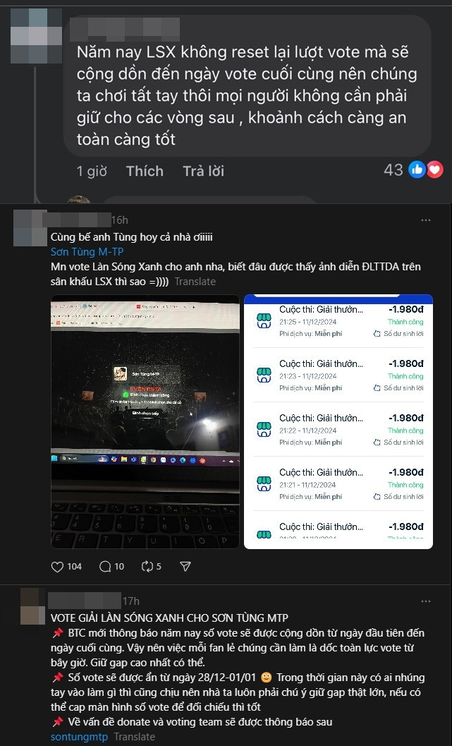 Fan của Sơn Tùng M-TP quyết "chơi tất tay" bình chọn năm nay. Ảnh: Threads