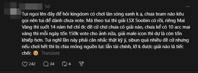 Cộng đồng fan của SOOBIN cân nhắc kỹ lưỡng các giải thưởng. Ảnh: Threads