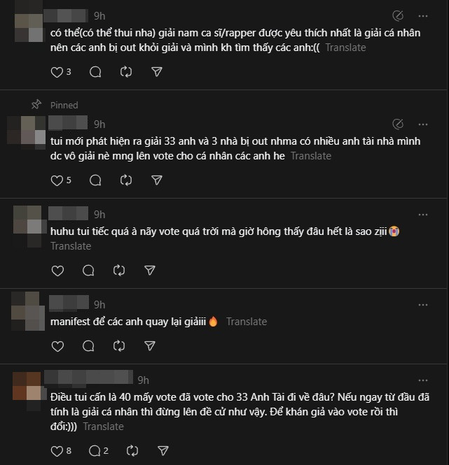 Khán giả bất bình khi đề cử 33 Anh Tài bị xóa đi. Ảnh: Threads Khán giả bất bình khi đề cử 33 Anh Tài bị xóa đi. Ảnh: Threads