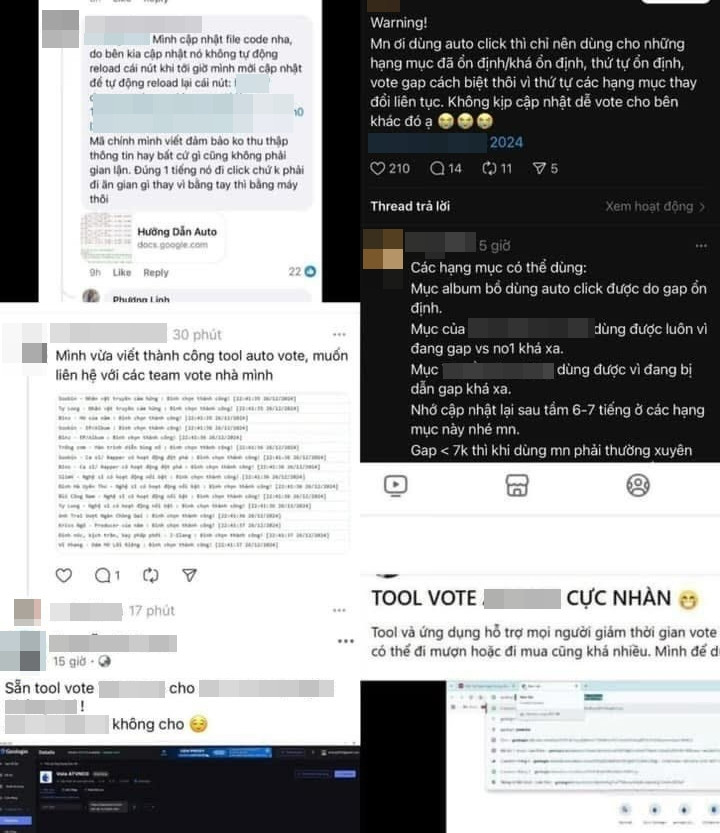 Nhiều người lan truyền công khai các phần mềm "bình chọn tự động" trên Threads. Nhiều người lan truyền công khai các phần mềm "bình chọn tự động" trên Threads.