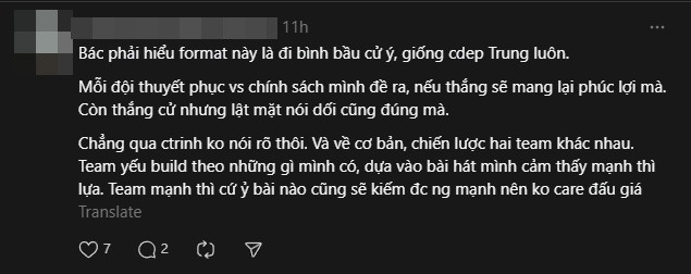 Một số ý kiến cho rằng chương trình đang theo format bản Trung. Ảnh: Threads Một số ý kiến cho rằng chương trình đang theo format bản Trung. Ảnh: Threads