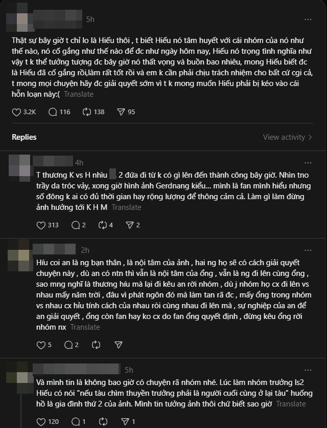 Nhiều fan lo lắng cho HIEUTHUHAI, HURRYKNG... và tương lai của GERDNANG trong lúc tranh cãi xung quanh Negav đang bùng nổ trên MXH. Ảnh: Threads Nhiều fan lo lắng cho HIEUTHUHAI, HURRYKNG... và tương lai của GERDNANG trong lúc tranh cãi xung quanh Negav đang bùng nổ trên MXH. Ảnh: Threads