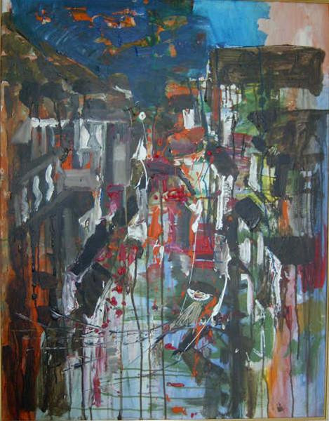 Bức "Ánh đèn và mưa đêm" của Văn Dương Thành