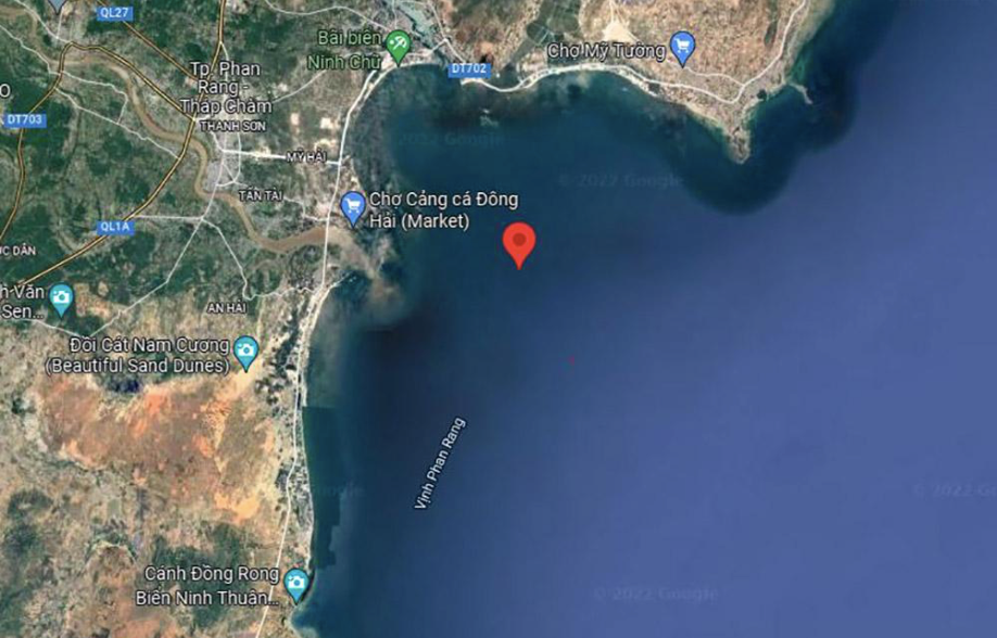 Vị trí hai tàu đâm nhau trên vịnh Phan Rang. Ảnh Google Maps.