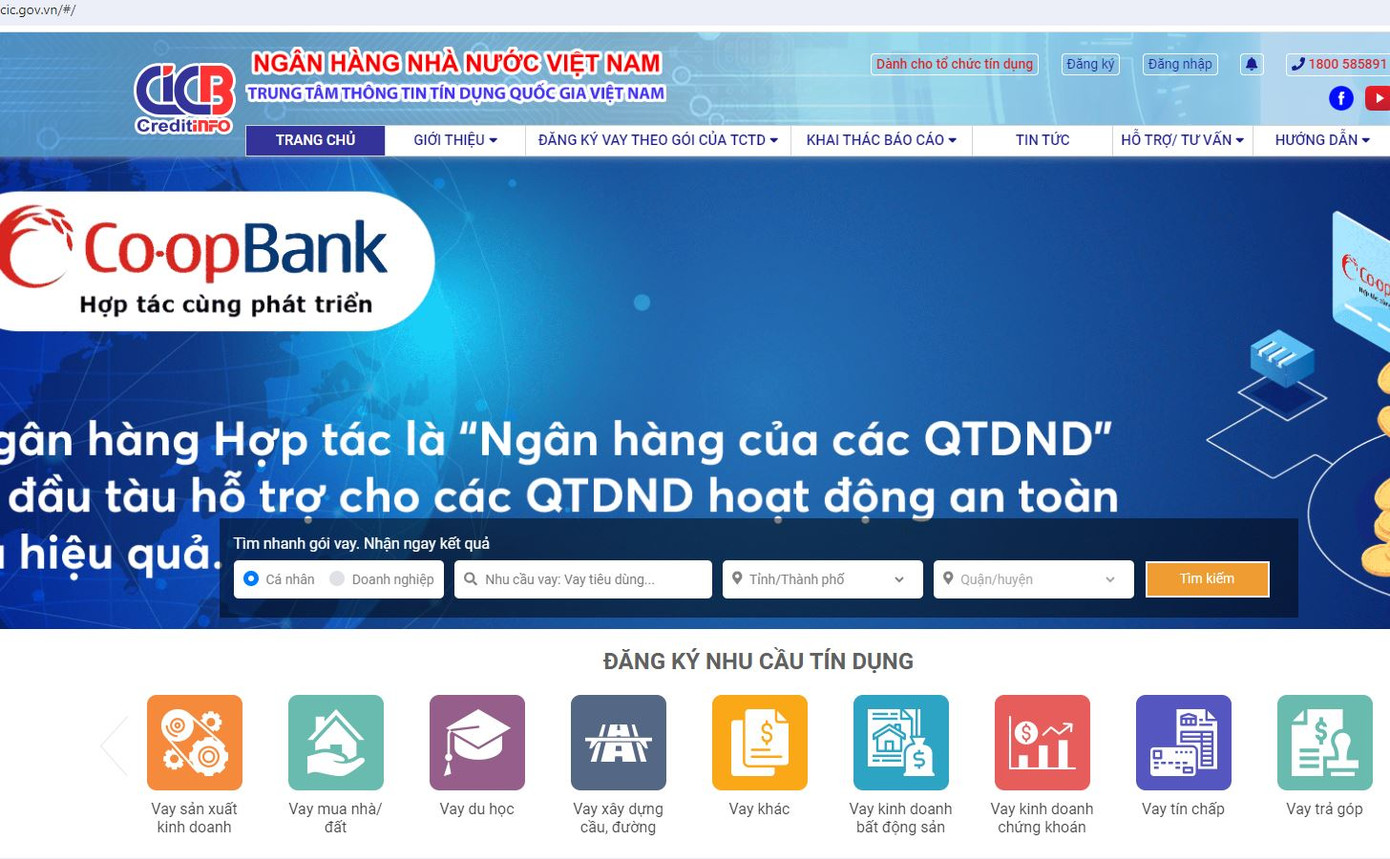 Website Thông tin tín dụng quốc gia Việt Nam.