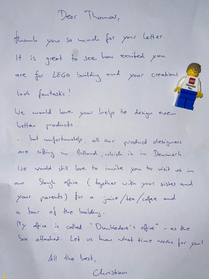 Lá thư hồi đáp đầy chân thành của phó giám đốc Lego. Ảnh: LinkedIn nhân vật Lá thư hồi đáp đầy chân thành của phó giám đốc Lego. Ảnh: LinkedIn nhân vật