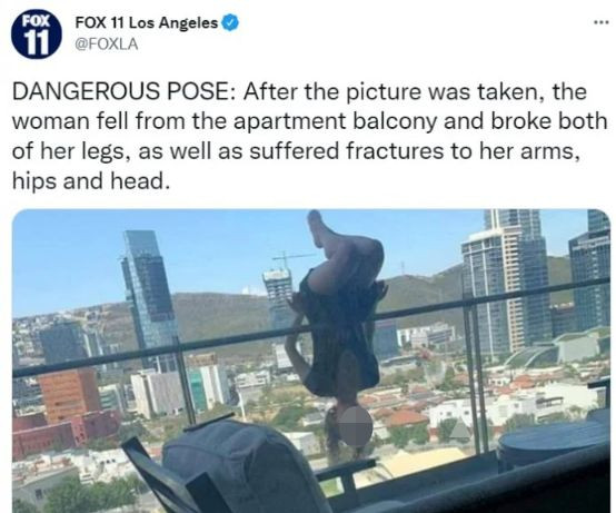 Sau khi chụp được bức ảnh này, cô gái trong hình đã bị ngã khỏi ban công và bị gãy cả hai chân, bị thương ở tay, hông và đầu.
