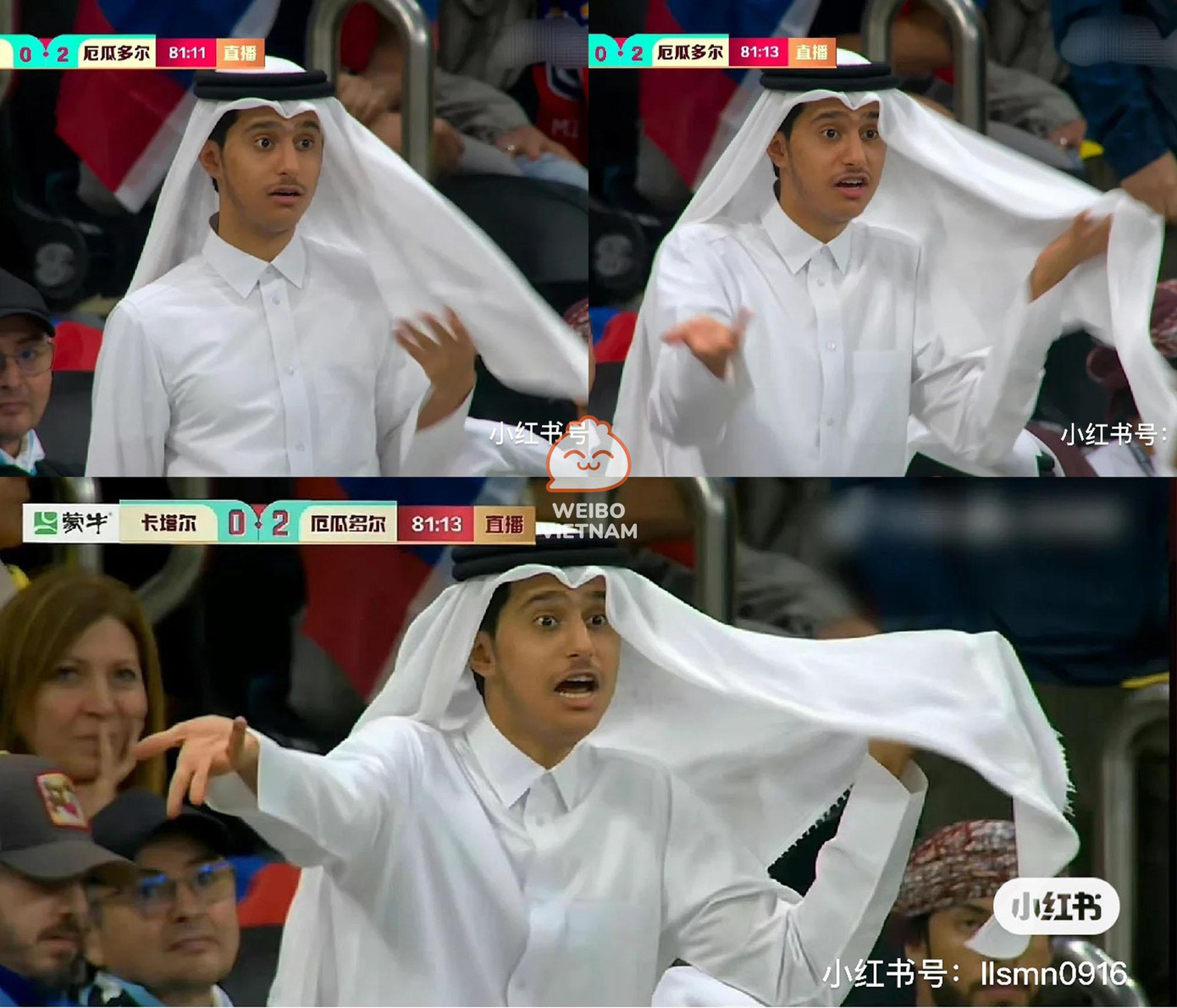 &quot;Hoàng tử Qatar&quot; là vị khán giả nổi bật nhất World Cup năm nay. Nguồn: Weibo Việt Nam