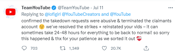 Phản hồi của YouTube ở phía dưới bài đăng của Lofi Girl.