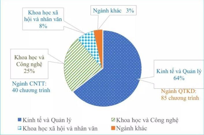 Tỷ lệ chương trình đào tạo liên kết nước ngoài theo ngành. Nguồn: Bộ GD&amp;ĐT