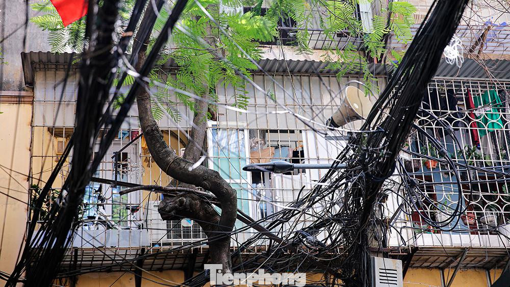 Các loại cáp giăng kín trời tại sân khu tập thể ở phường Kim Liên (quận Đống Đa). Các loại cáp giăng kín trời tại sân khu tập thể ở phường Kim Liên (quận Đống Đa).