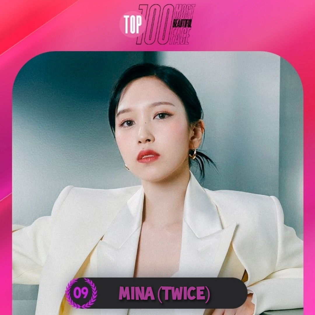 Thêm cái tên khác đến từ Twice có tên trong bảng xếp hạng gương mặt đẹp nhất Kpop. Mina (SN 1997), tên đầy đủ là Myoui Mina, quốc tịch Nhật Bản. Cô nhận được 128.309 phiếu bầu, giữ hạng 9.
