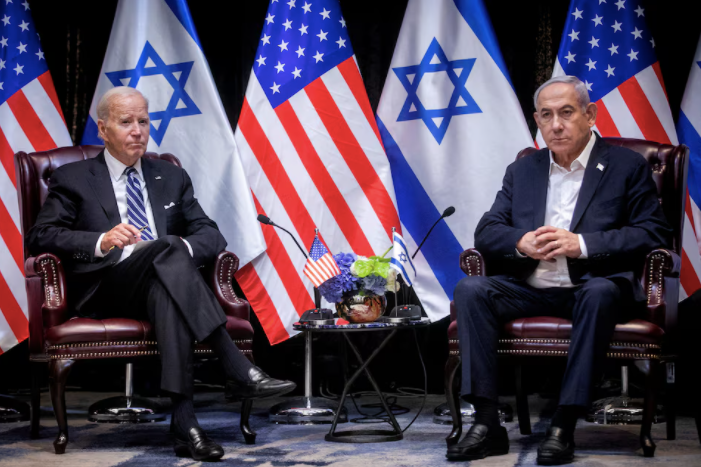 Tổng thống Mỹ Joe Biden trong cuộc gặp Thủ tướng Israel Benjamin Netanyahu tại Tel Aviv, ngày 18/10/2023. (Ảnh: Reuters)