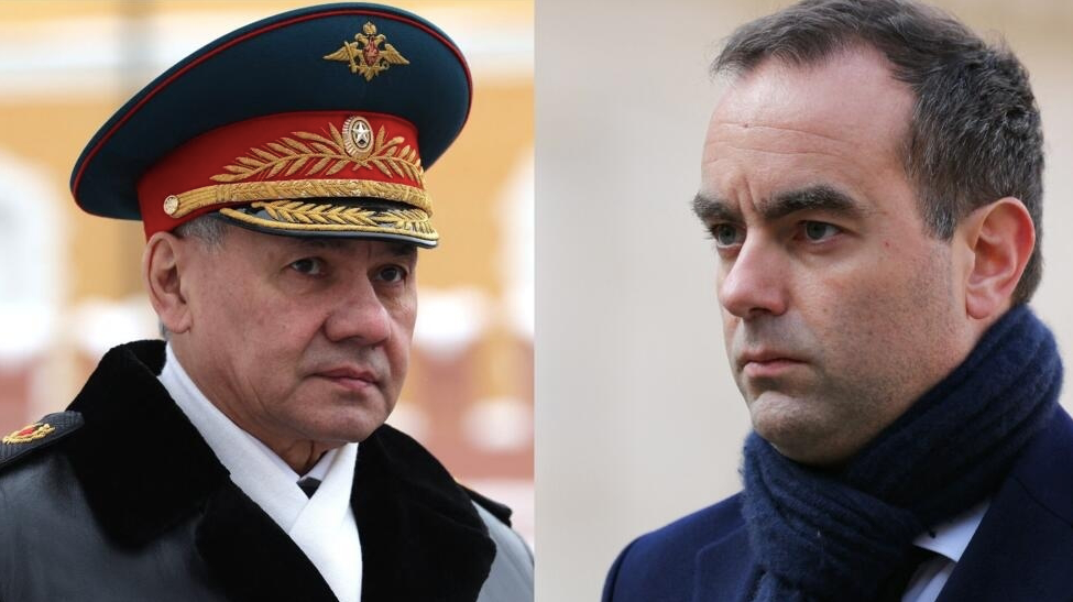 Bộ trưởng Quốc phòng Nga Sergei Shoigu (trái) và người đồng cấp Pháp Sebastien Lecornu. (Ảnh: France24)