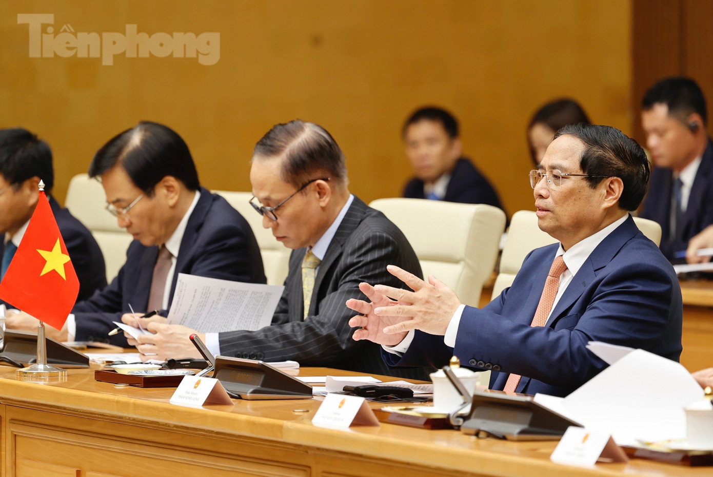 Thủ tướng Phạm Minh Chính tại cuộc làm việc với Thủ tướng Lào chiều 22/4. (Ảnh: Như Ý)