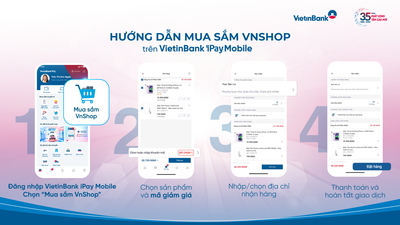4 bước shopping online tại Mua sắm VnShop trên VietinBank iPay Mobile.