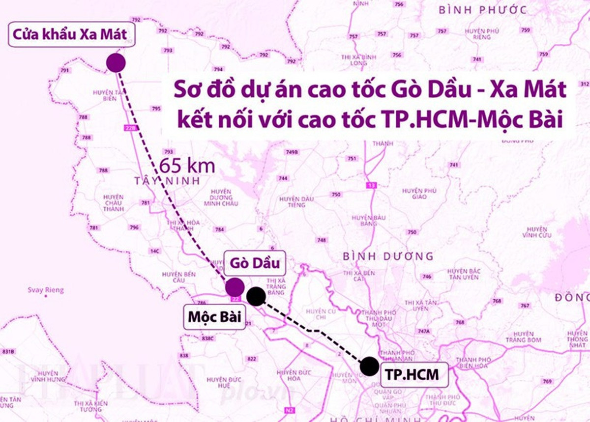 Sơ đồ dự án cao tốc Gò Dầu - Xa Mát kết nối với cao tốc TPHCM - Mộc Bài. Sơ đồ dự án cao tốc Gò Dầu - Xa Mát kết nối với cao tốc TPHCM - Mộc Bài.