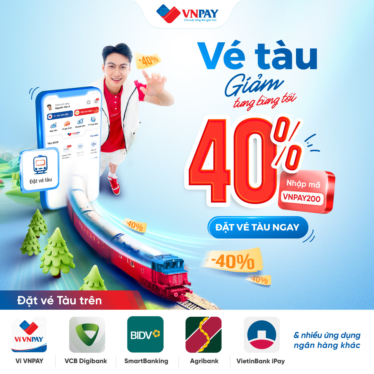 Nhiều ưu đãi hấp dẫn khi đặt vé tàu trên ứng dụng ngân hàng và ví VNPAY Nhiều ưu đãi hấp dẫn khi đặt vé tàu trên ứng dụng ngân hàng và ví VNPAY
