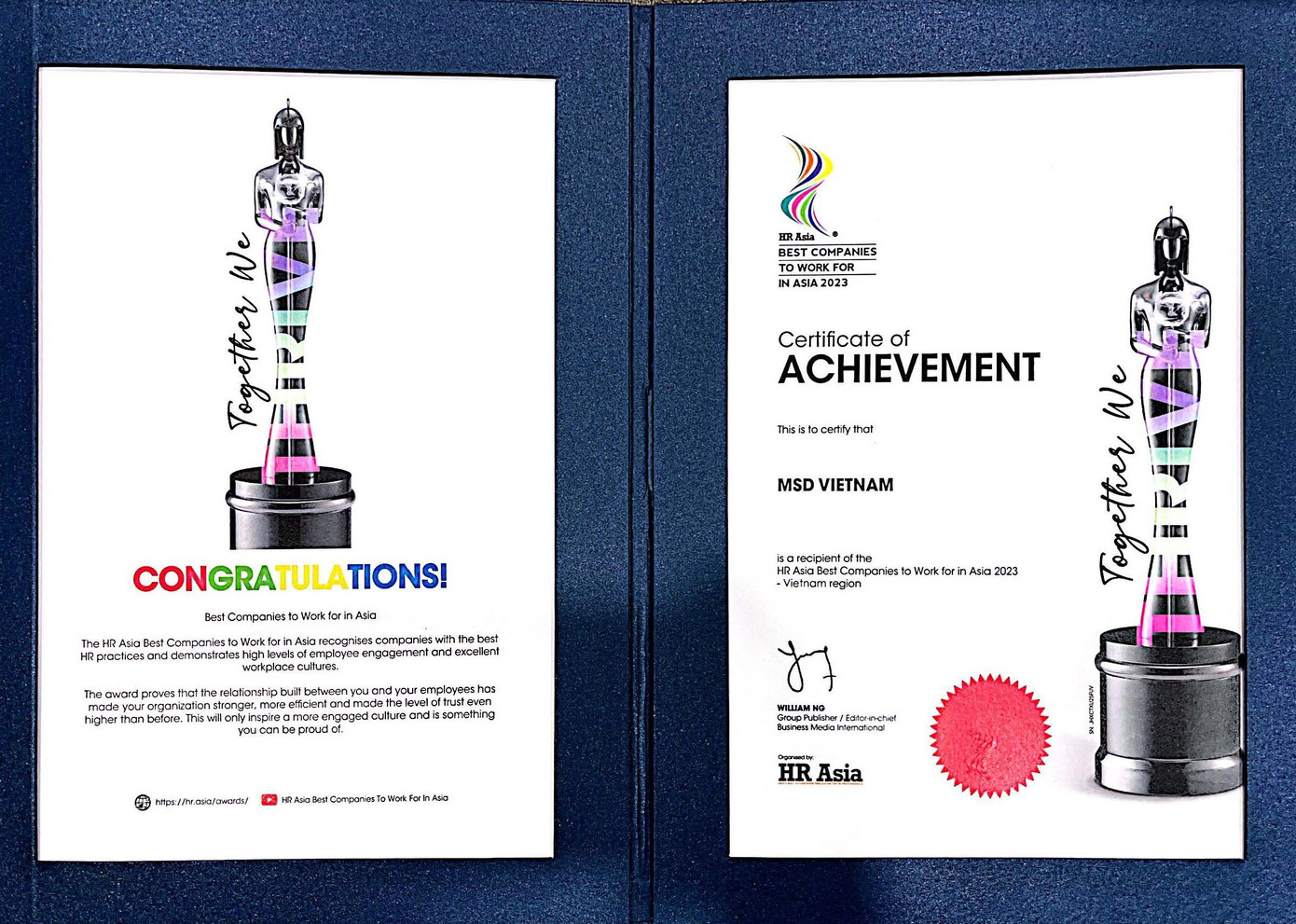 MSD vinh dự nhận giải thưởng Nơi làm việc tốt nhất châu Á năm 2023 do HR Asia trao tặng.