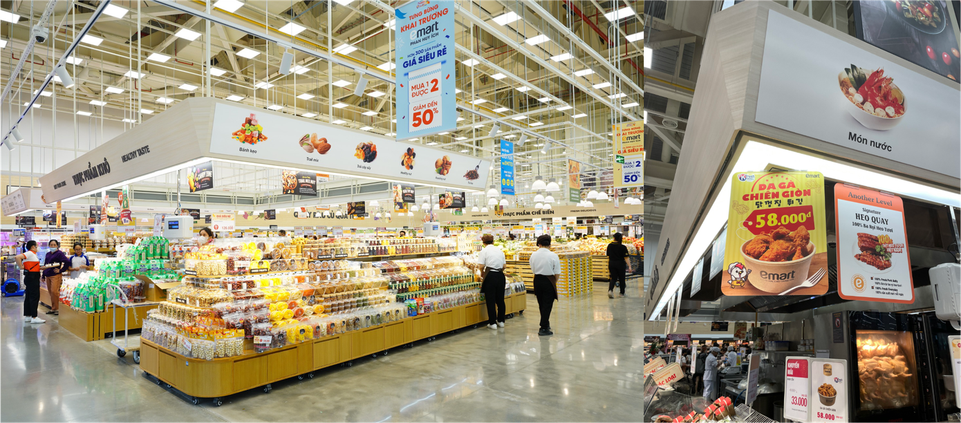 Các quầy thực phẩm và hàng hóa của Emart được bố trí đẹp mắt, có khoa học thu hút sự chú ý của người mua sắm. Ảnh: Emart