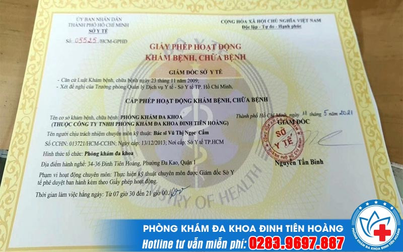 Giấy phép hoạt động khám chữa bệnh phòng khám đa khoa Đinh Tiên Hoàng