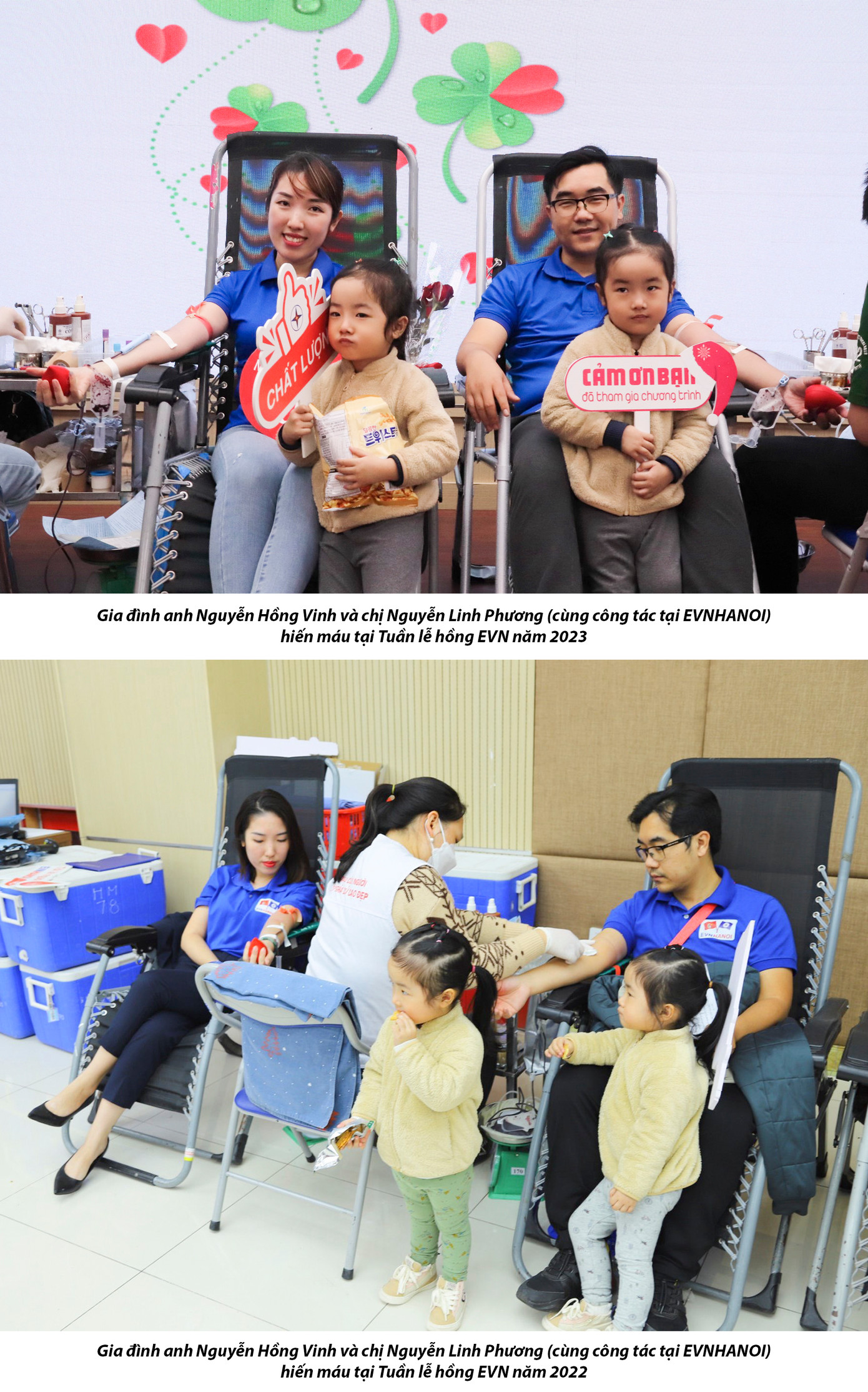 Cả gia đình tham gia hiến máu tình nguyện hàng năm tại EVNHANOI
