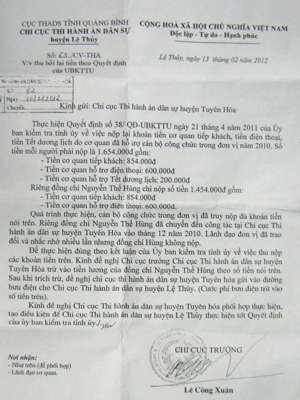 Công văn nhờ đòi nợ. Công văn nhờ đòi nợ