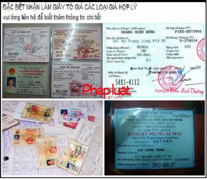 Cửa hàng đăng mẫu nhận làm giấy tờ giả các loại. Ảnh chụp từ website