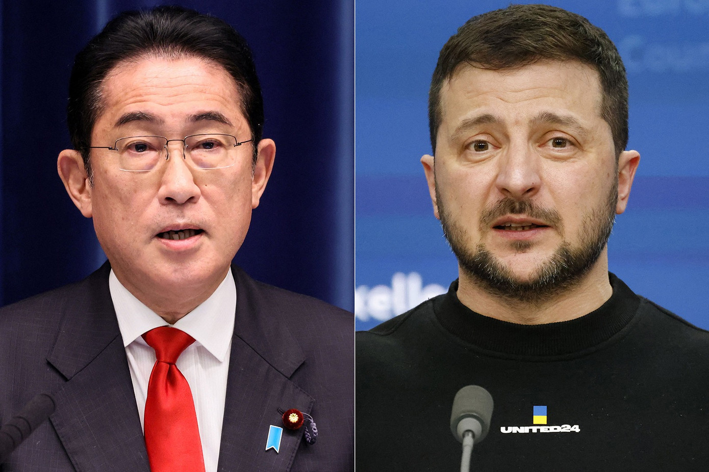Thủ tướng Nhật Bản Kishida Fumio và Tổng thống Ukraine Volodymyr Zelensky. Ảnh: Getty Images