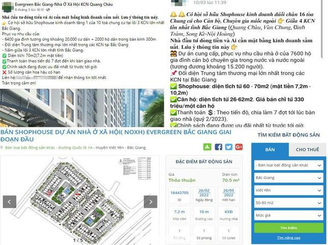 Thông tin rao bán shophouse dự án NƠXH Evergreen Bắc Giang và số tiền ngoài cả tỷ đồng xuất hiện tràn lan trên mạng xã hội và website bất động sản, mặc dù dự án chưa đủ điều kiện mua bán. Thông tin rao bán shophouse dự án NƠXH Evergreen Bắc Giang và số tiền ngoài cả tỷ đồng xuất hiện tràn lan trên mạng xã hội và website bất động sản, mặc dù dự án chưa đủ điều kiện mua bán.