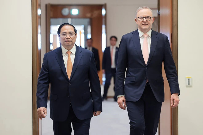 Thủ tướng Phạm Minh Chính hội đàm với Thủ tướng Australia Anthony Albanese. (Ảnh: Dương Giang/TTXVN) Thủ tướng Phạm Minh Chính hội đàm với Thủ tướng Australia Anthony Albanese. (Ảnh: Dương Giang/TTXVN)