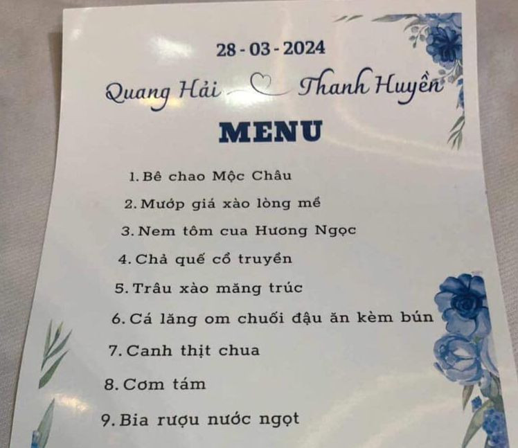 Thực đơn bị chê quá đơn giản trong đám cưới Quang Hải.