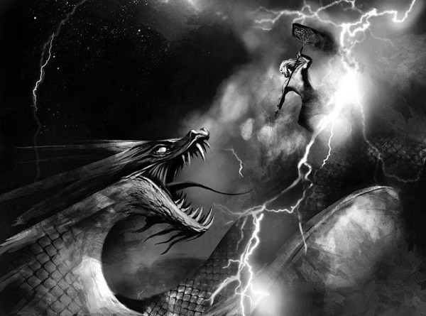 Con trai thần là Thor cũng tử trận khi chống lại con rắn biển Jormungand