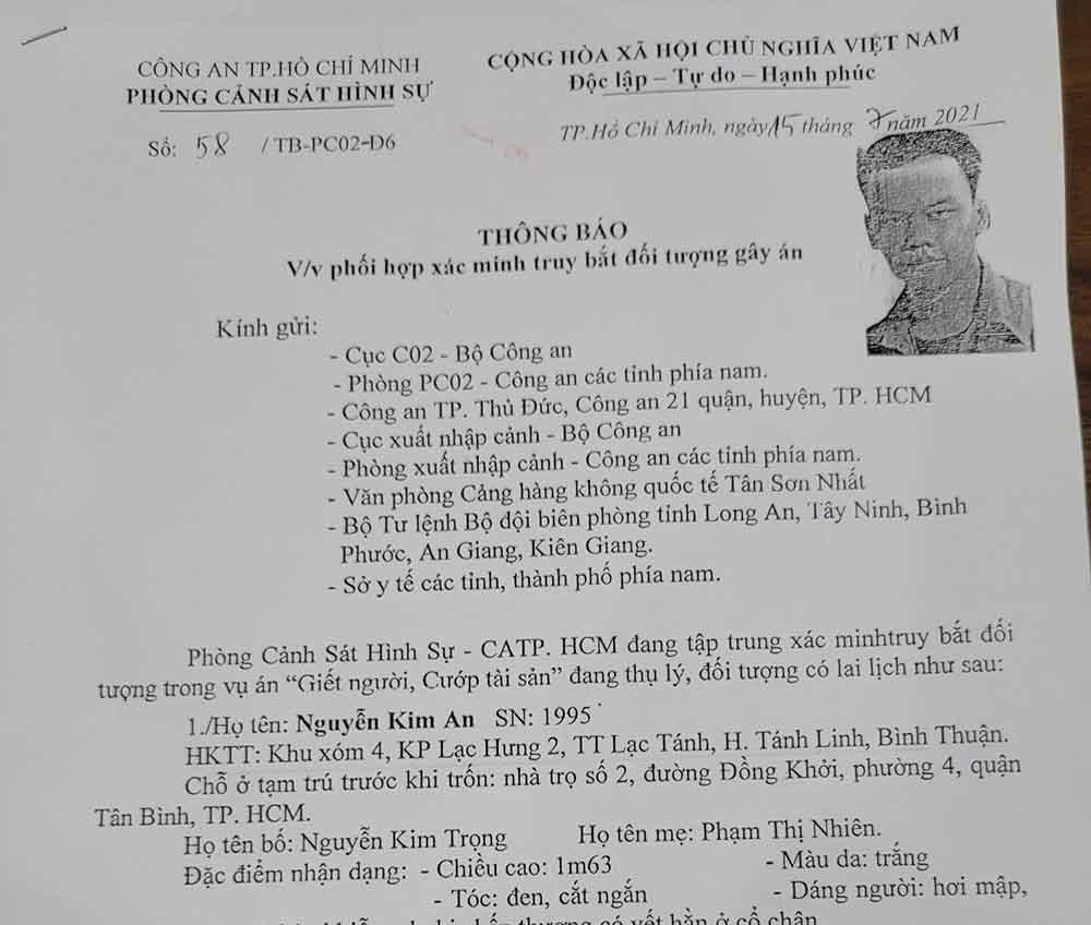 Thông báo của cảnh sát phát đi hôm nay 15/7.