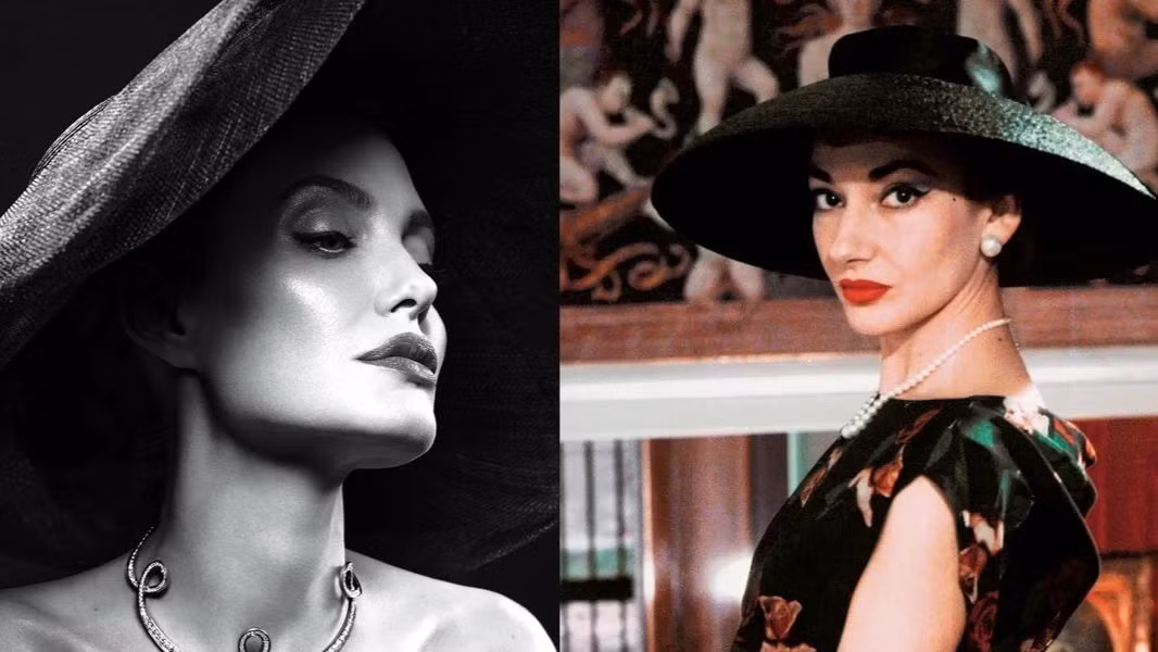 Tạo hình của nữ minh tinh trong phim (trái) và danh ca Maria Callas lúc sinh thời.
