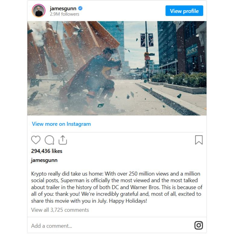 Bài đăng của đạo diễn James Gunn trên Instagram. Bài đăng của đạo diễn James Gunn trên Instagram.