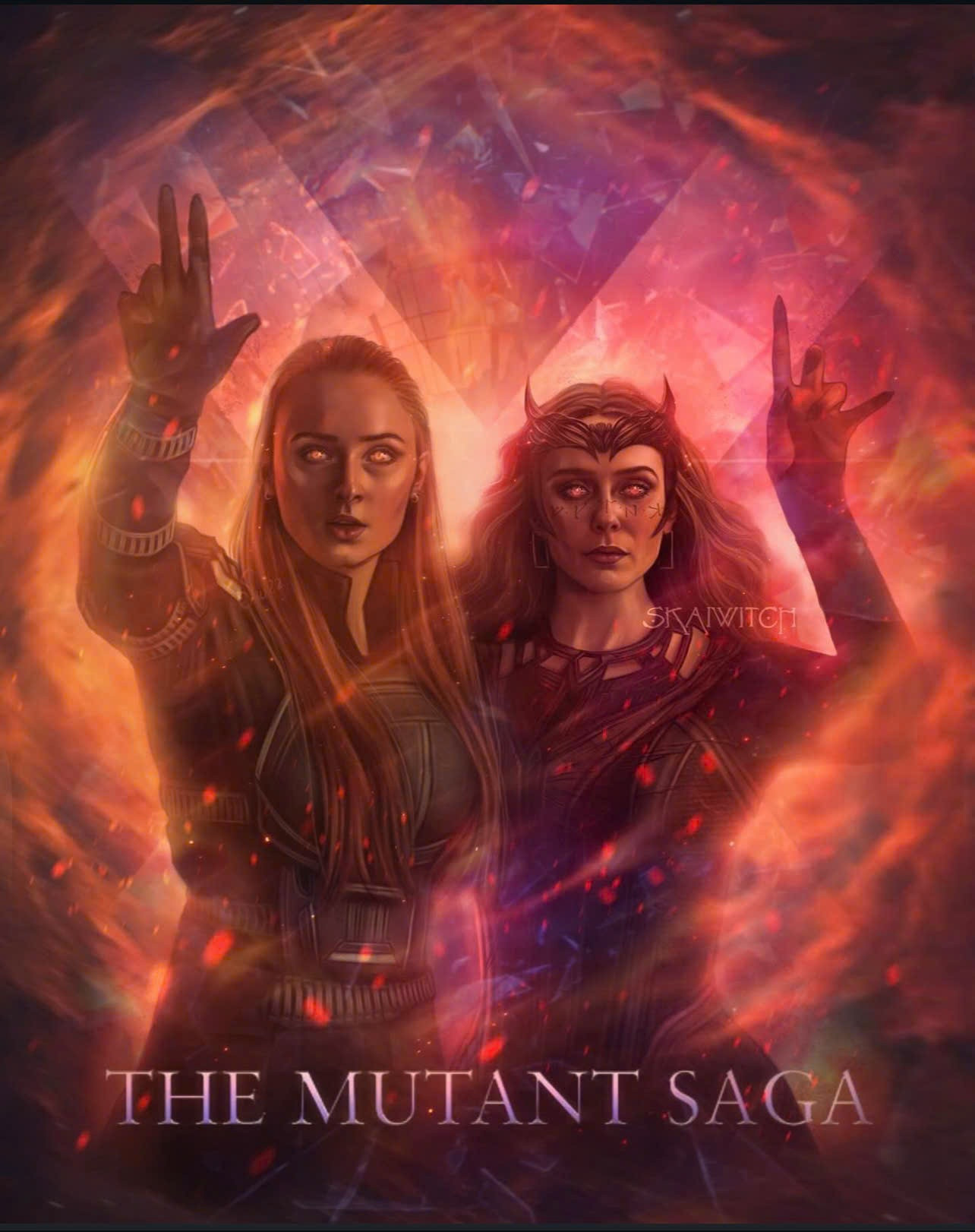 Viễn cảnh Jean Grey (trái) song hành cùng Scarlet Witch do người hâm mộ vẽ. Ảnh: @skaiwitch Viễn cảnh Jean Grey (trái) song hành cùng Scarlet Witch do người hâm mộ vẽ. Ảnh: @skaiwitch