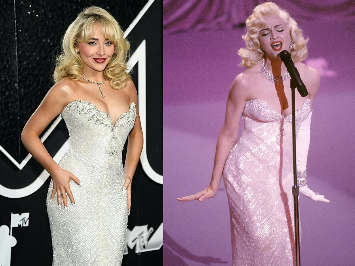 Sabrina Carpenter diện chiếc đầm kim sa mang tính biểu tượng của Madonna đến lễ trao giải VMAs năm 2024. Ảnh: Getty Images