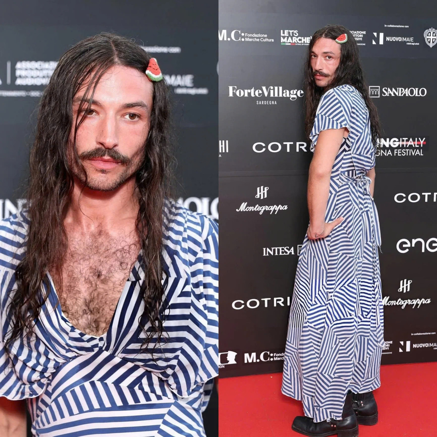 Ezra Miller trên thảm đỏ Liên hoan phim Sardegna (Ý), tháng 6/2025. Ảnh: Daniele Venturelli/Getty