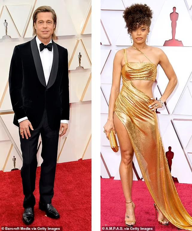Brad Pitt và Andra Day tại Oscar 2021.