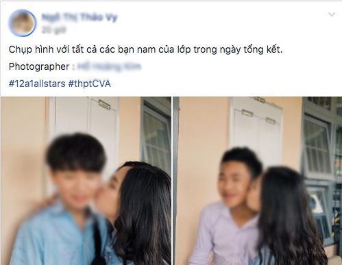 Nữ sinh hôn má các nam sinh trong ngày bế giảng gây 'sốt' mạng ảnh 1
