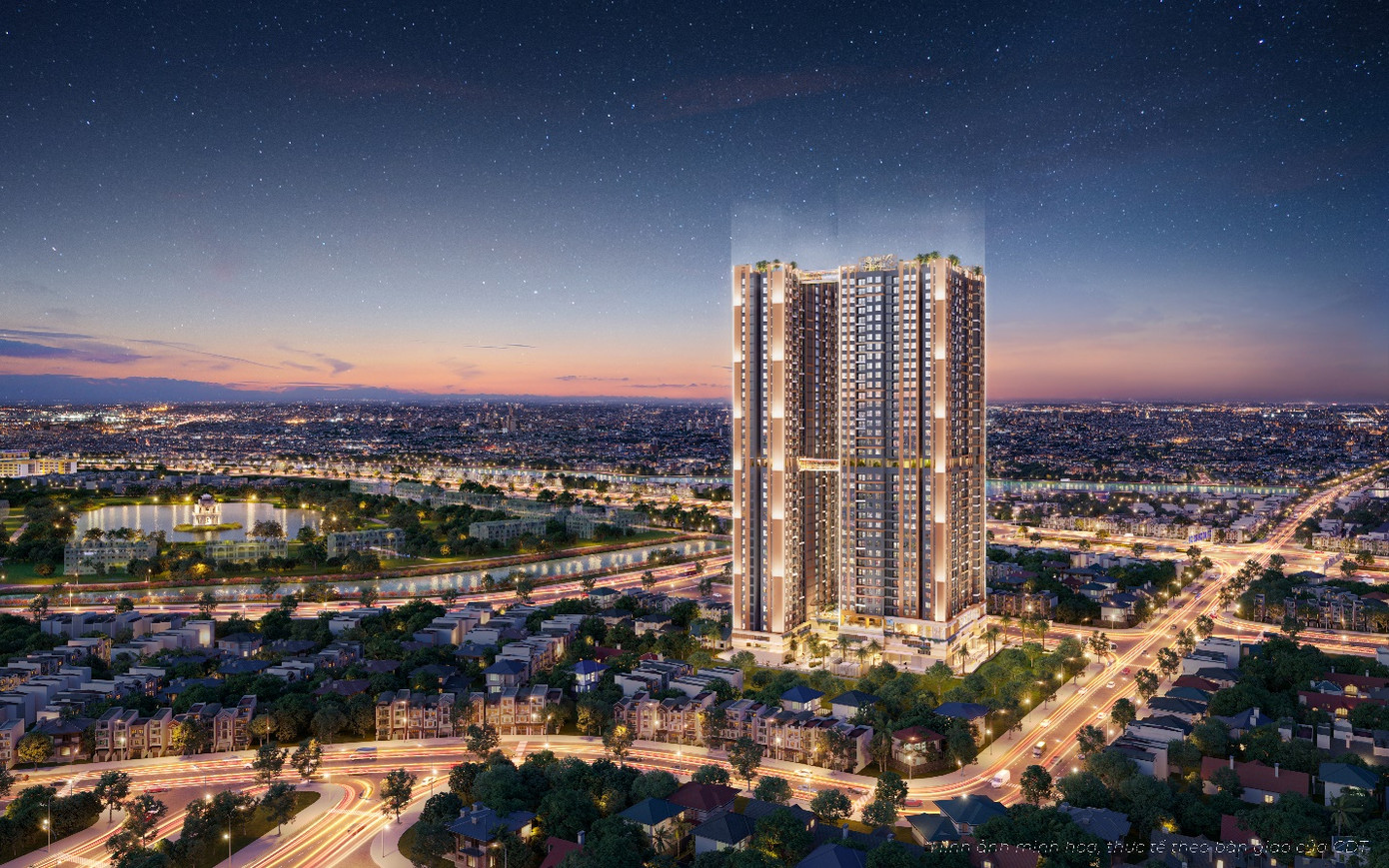 Phối cảnh một góc căn hộ A&amp;T Sky Garden về đêm