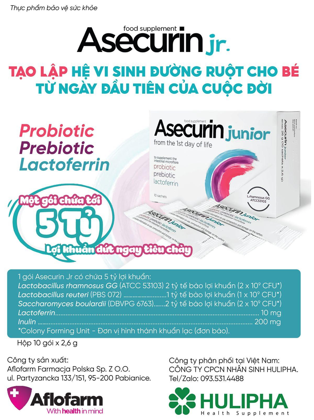 1 gói men vi sinh Asecurin chứa tới 5 tỷ lợi khuẩn