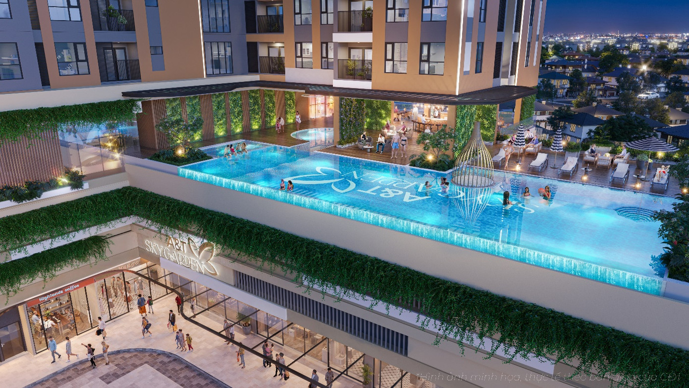 Ảnh phối cảnh hồ bơi chân mây tại tầng 4